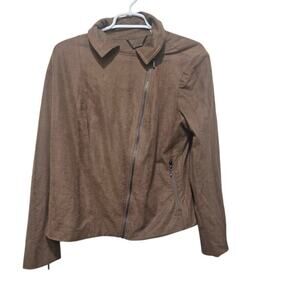 Chico’s Faux Suede Moto Jacket Brown Asymmetrical Zip Size 12  (M/L)